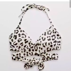 NWT Aerie white leopard wrap swim top